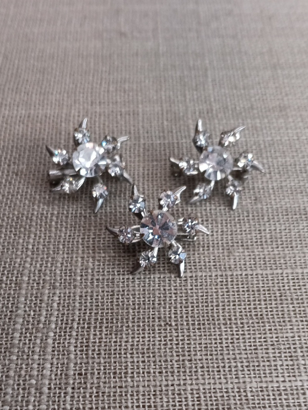 Vintage Silver Tone Rhinestone Starburst Scatter Pin Set